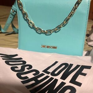 Love Moschino Aqua Crossbody with Gold Chain